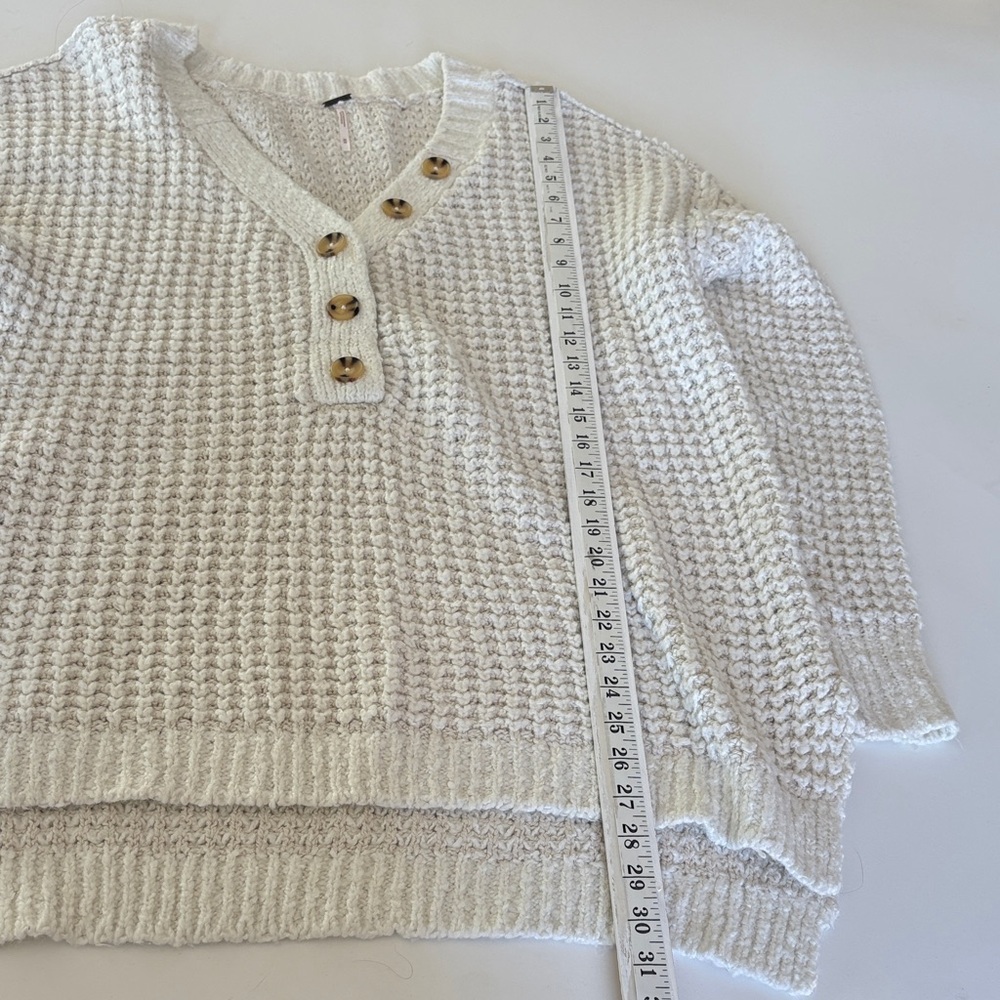 Free People Whistle Wool Blend Thermal Henley Sweater Top Cream Oversized Size M - Picture 8 of 11